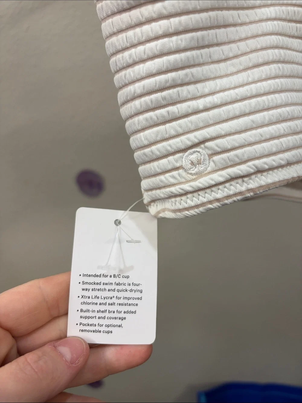 046. Lululemon Smocked Swim Top *B/C Cup Hyper Stripe White Pink Bliss